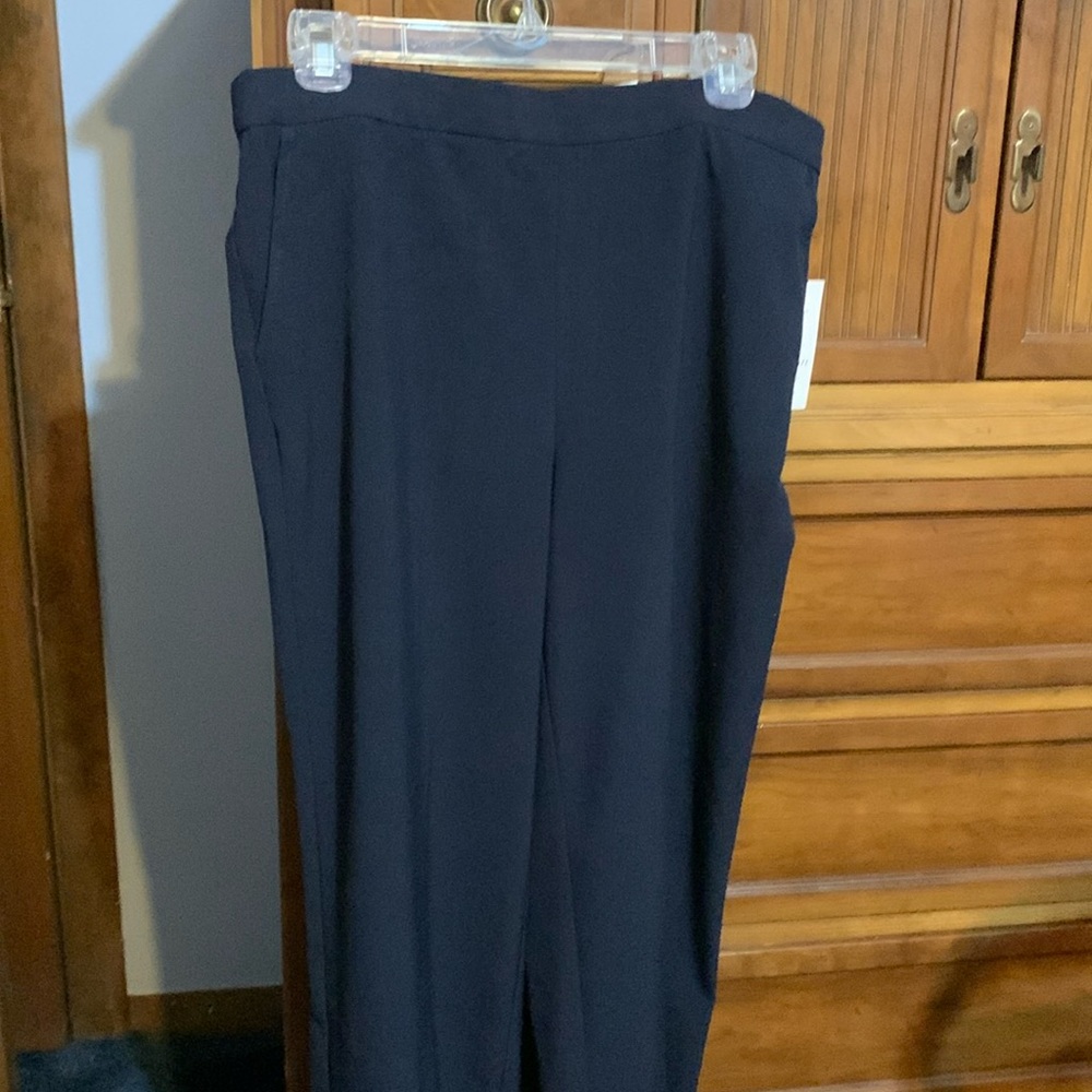 Navy blue comfort waist band classic pull-on.  Machine washable